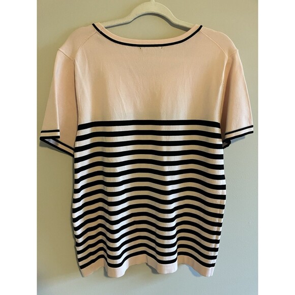 KARL LAGERFELD Black & Pale Pink Blush Striped Stretch Knit Top Sequins XL - Picture 3 of 6